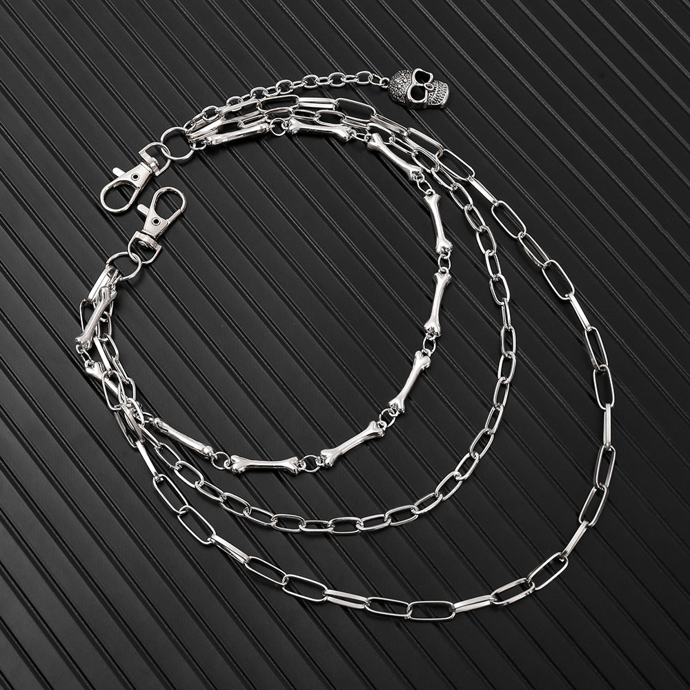 Thin three-chain bone skull pants chain