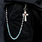 Blue ceramic blue eye cross bead pants chain