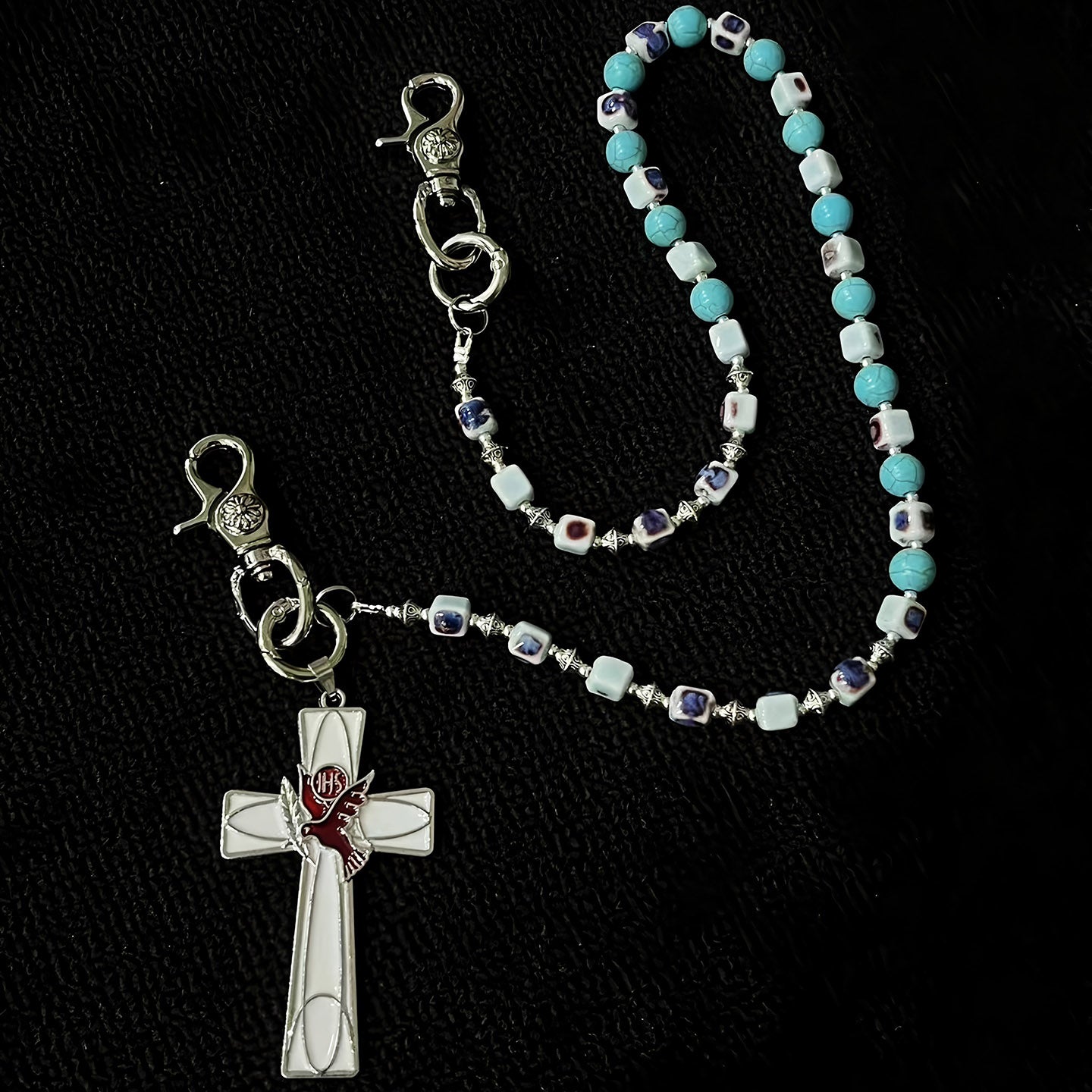 Blue ceramic blue eye cross bead pants chain