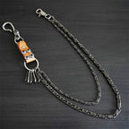 American retro genuine leather patchwork trouser chain