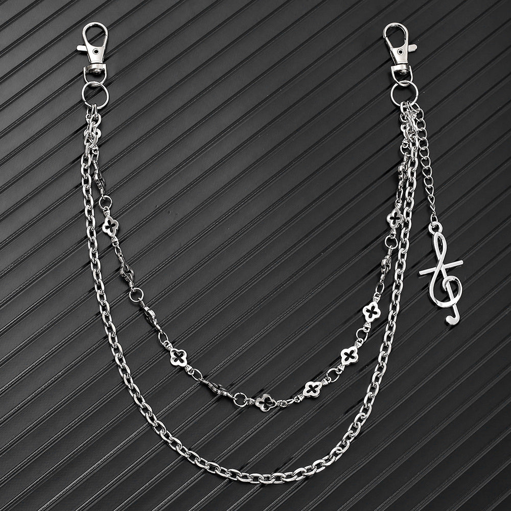 Double-chain trouser chain with musical note pendant