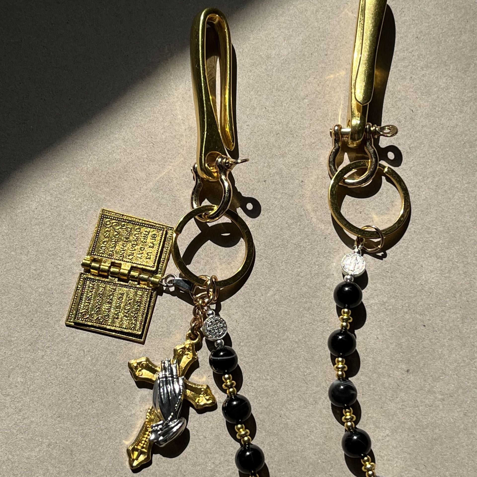 Black stone bead handmade beaded pants necklace