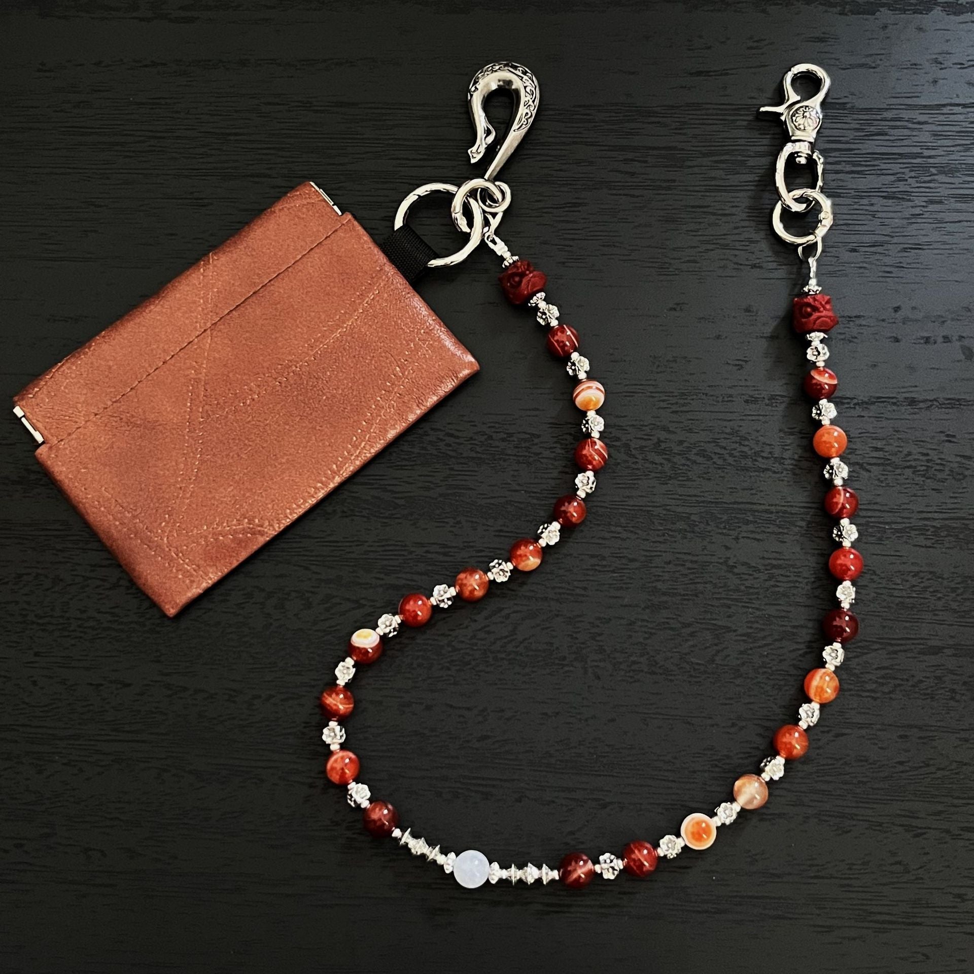 Red lion head artificial stone handmade beaded trouser chain