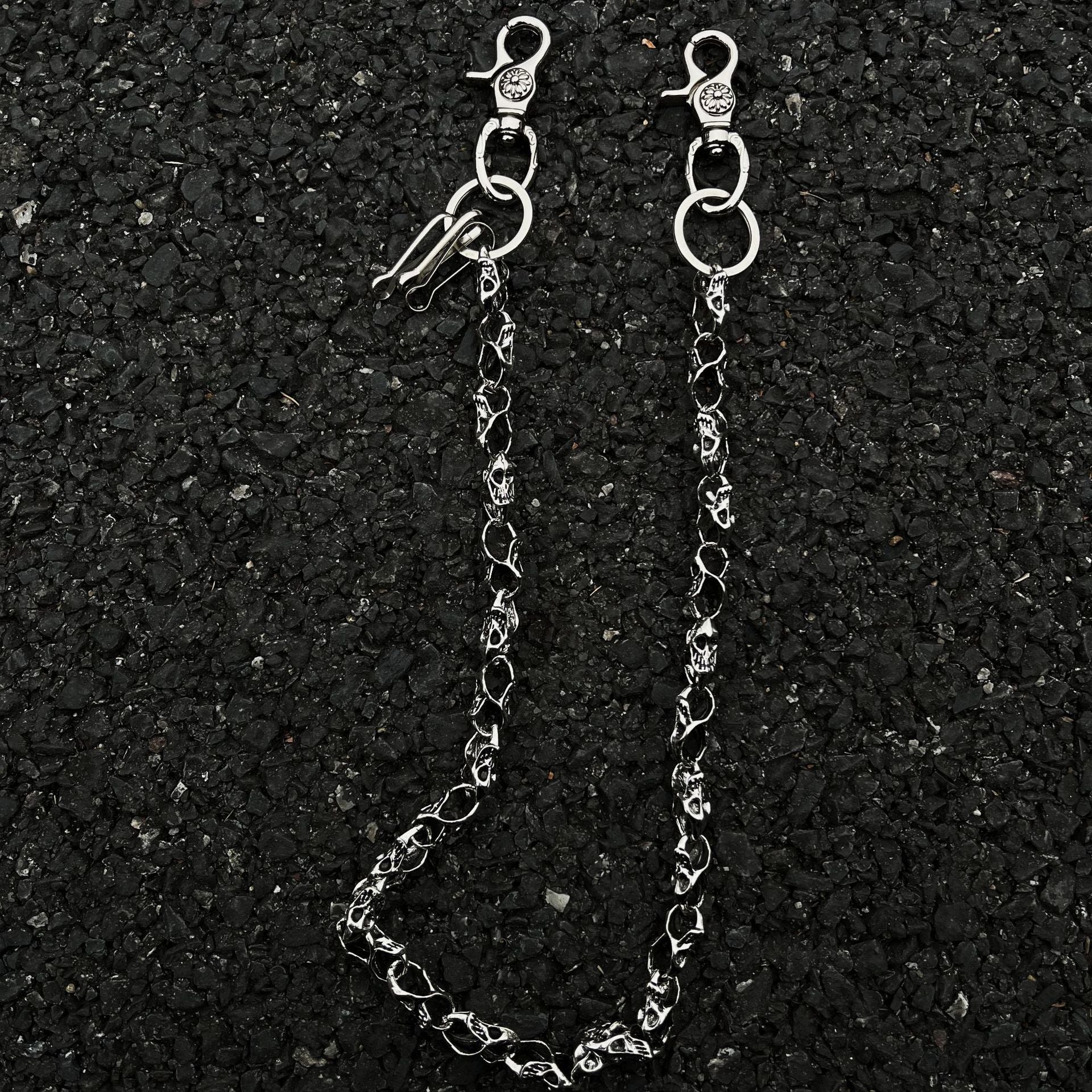 Double-chain skull beaded trouser chain