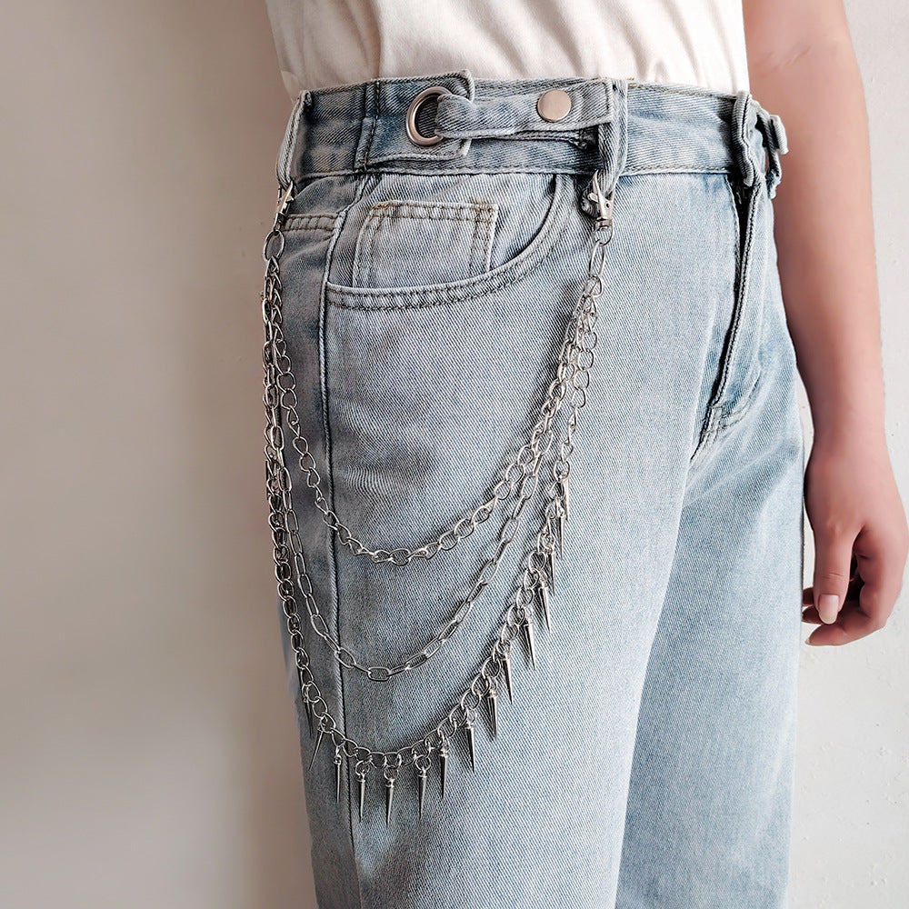 Three-layer punk spiked chain pants chain