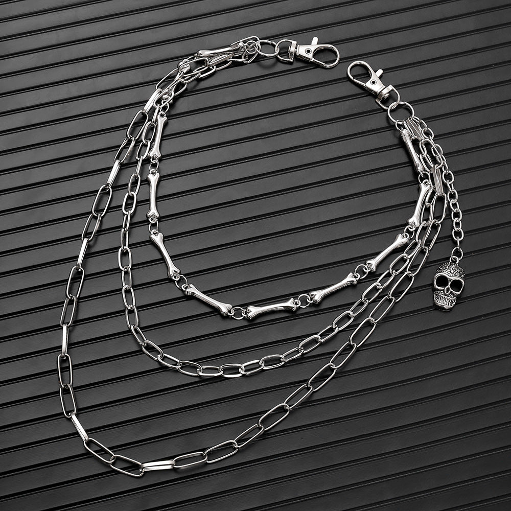 Thin three-chain bone skull pants chain