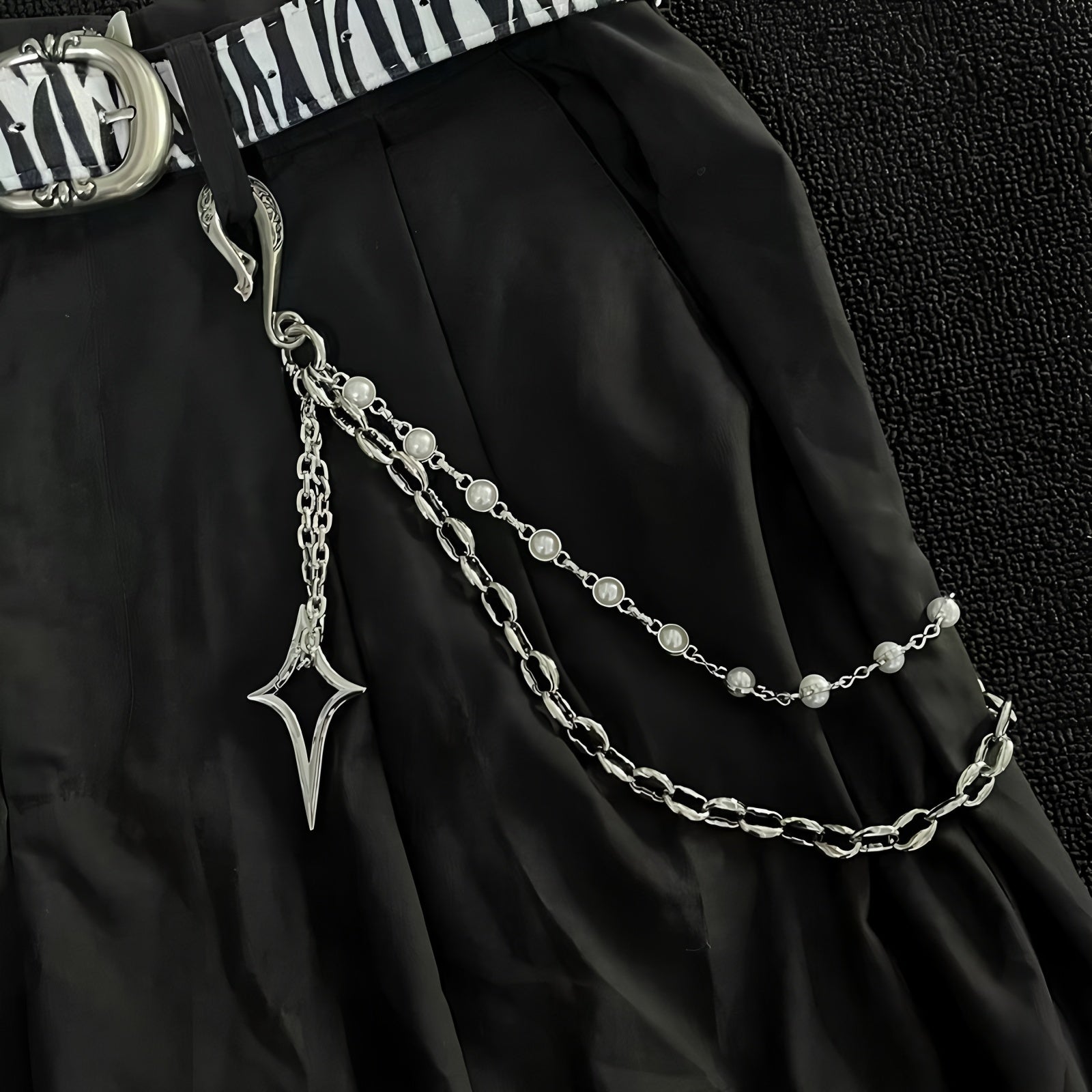 Simple Hip-Hop Double Pearl Shell Jeans Chain