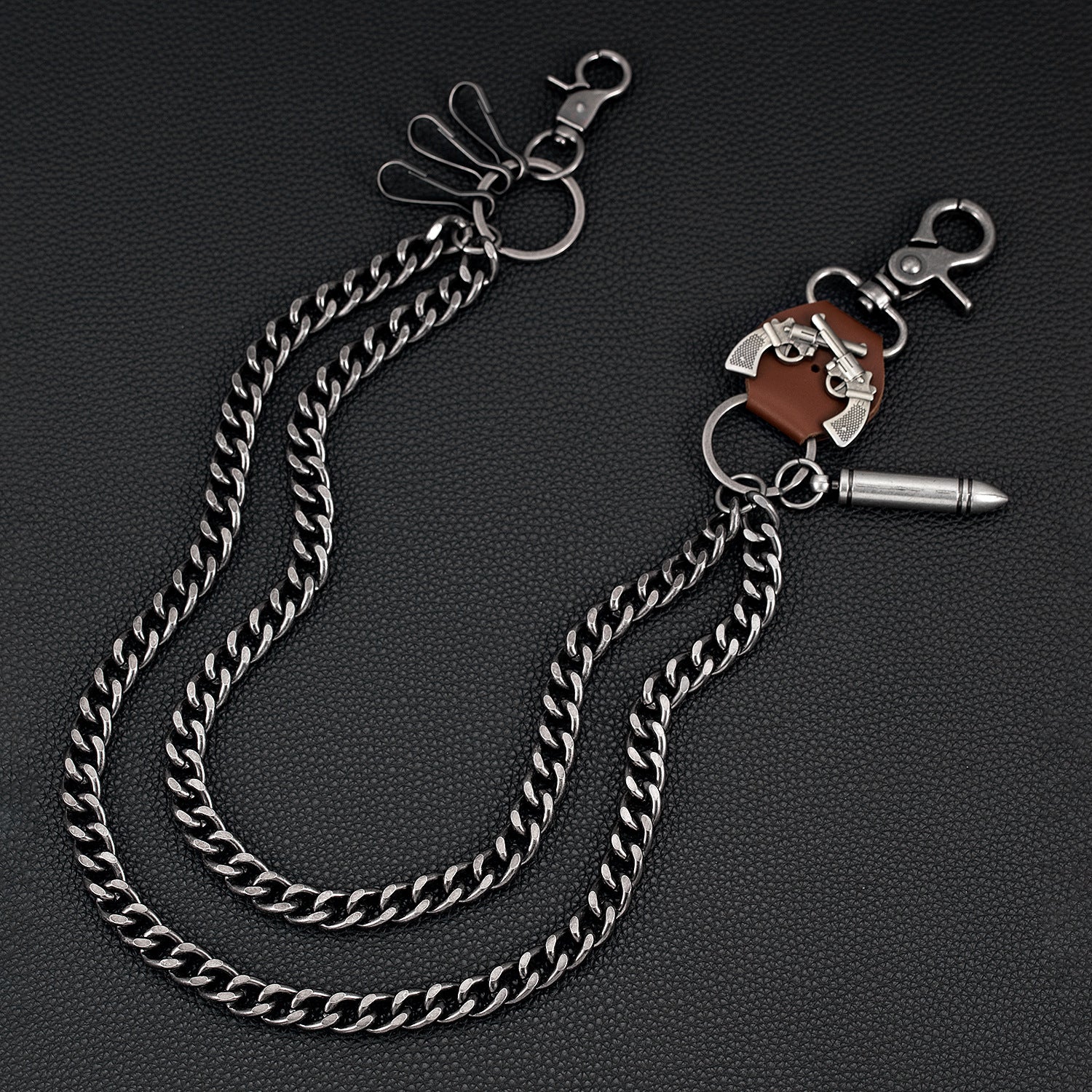 Creative double gun bullet retro double layer bold trouser chain