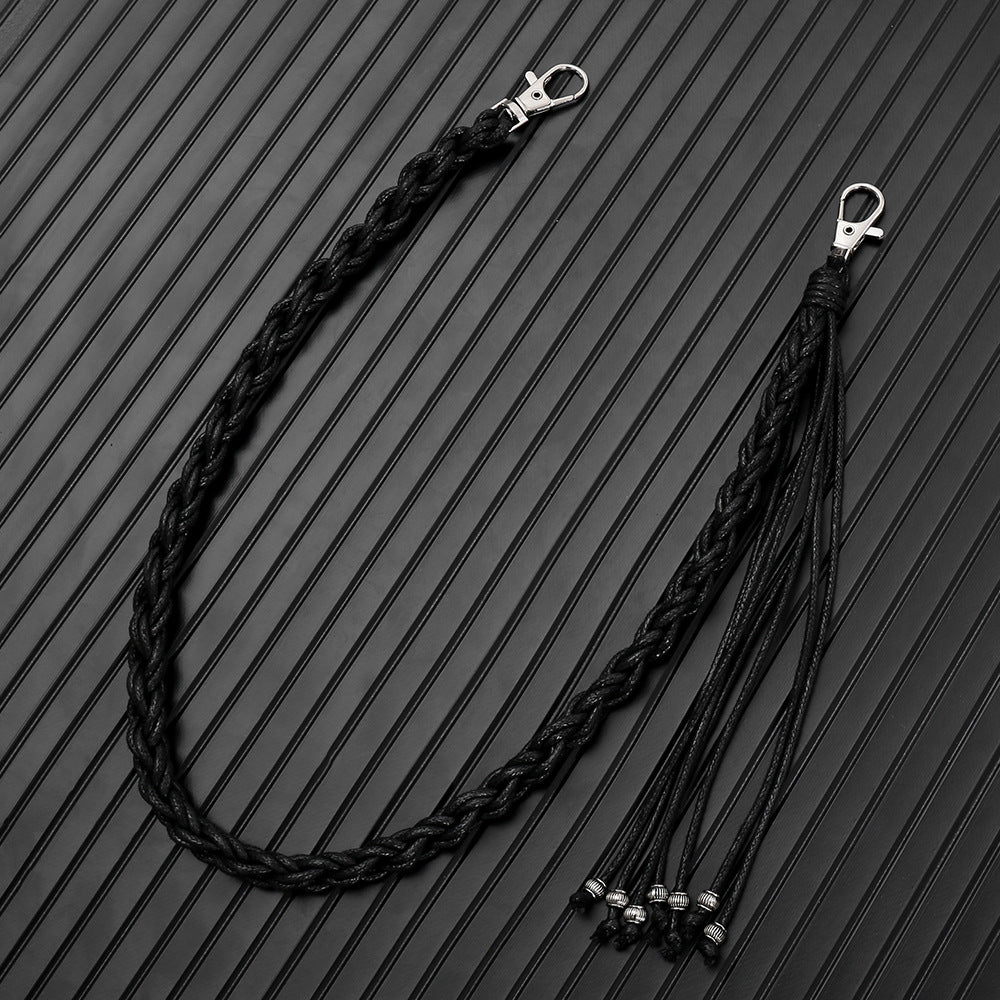Hand-woven waxed thread jeans chain