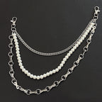 Three-strand pearl-decorated denim waist necklace