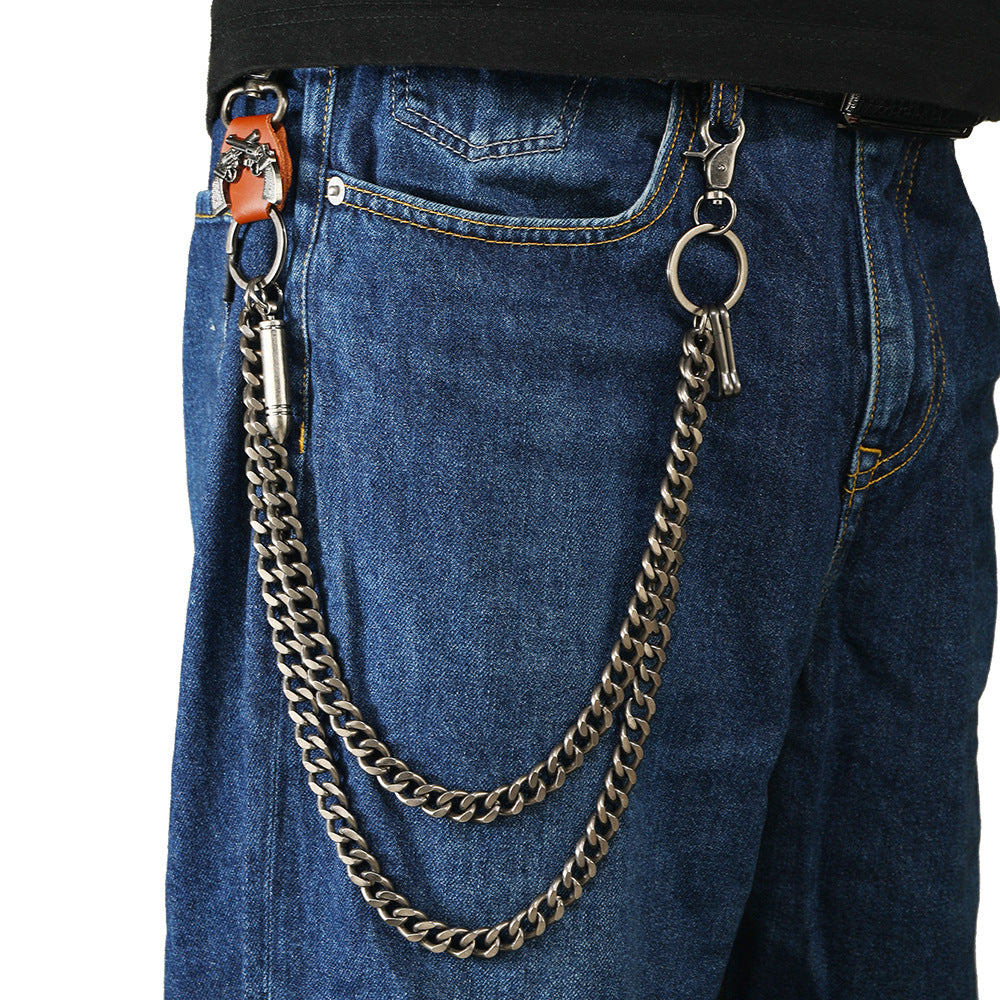 Double gun bullet design metal pants chain