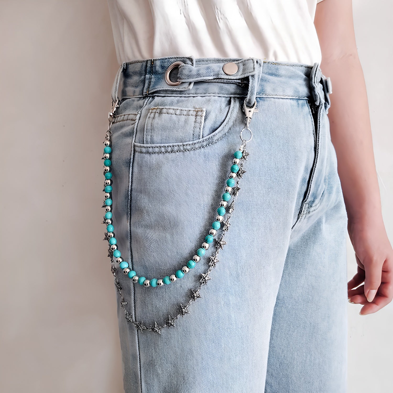 Fashionable turquoise beaded pant chain