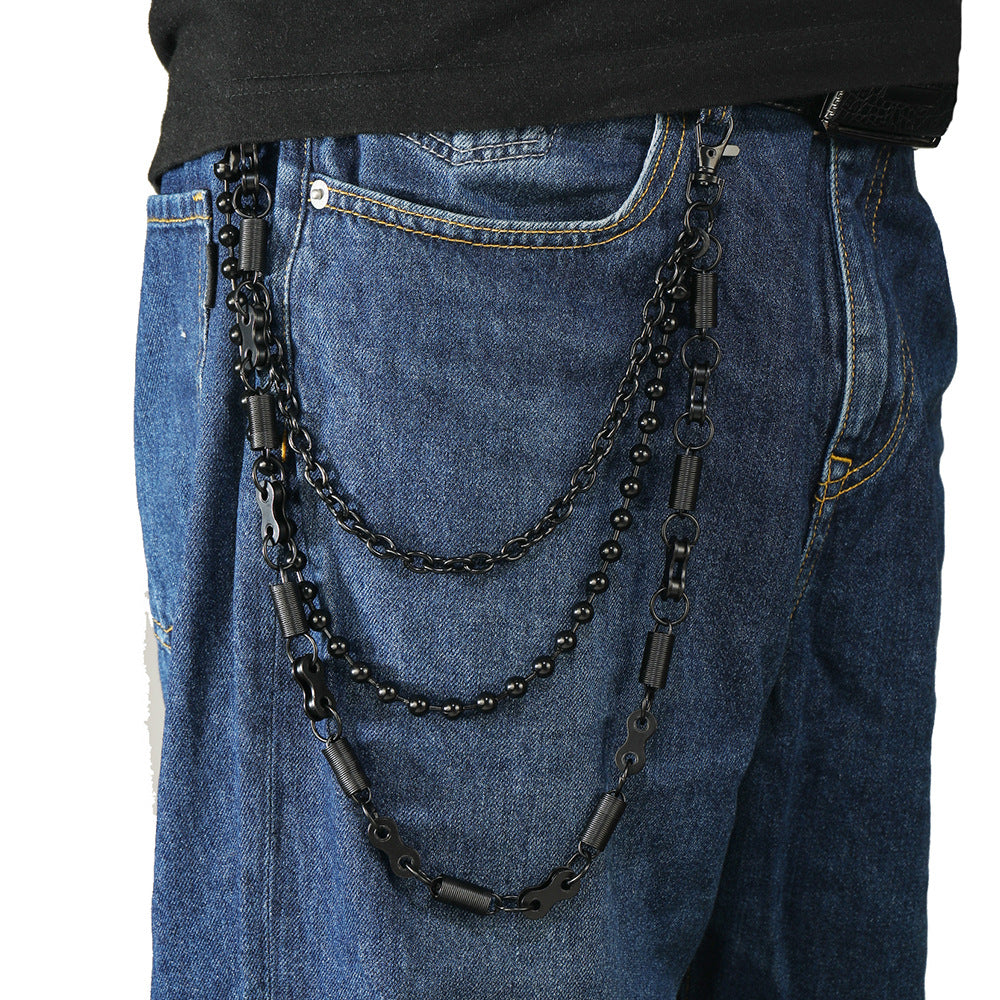 Three-layer fashionable black trouser chain