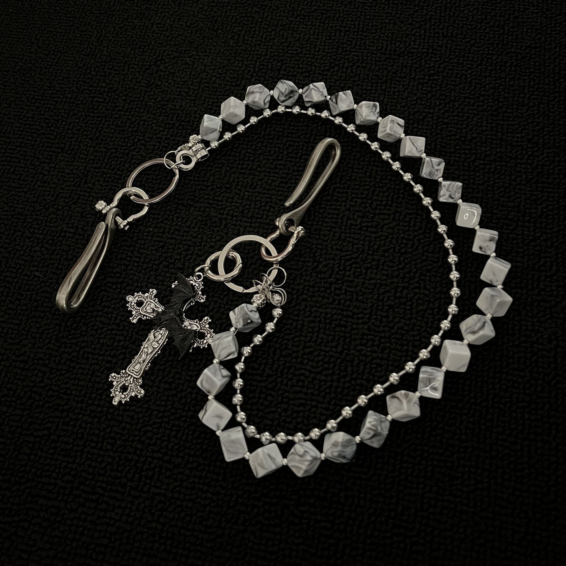 Double chain square stone personalized pants chain