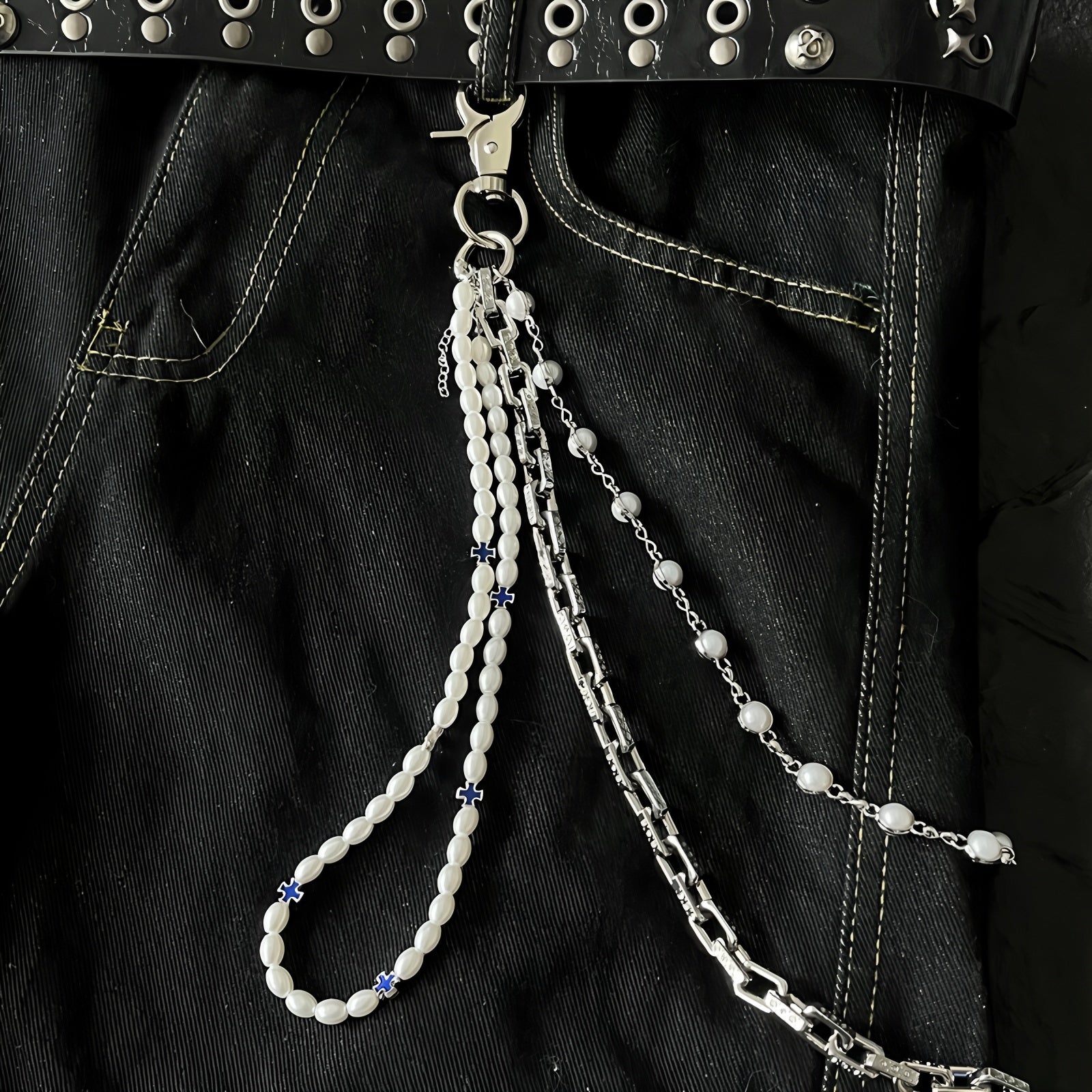 Double-strand pearl belt chain pants