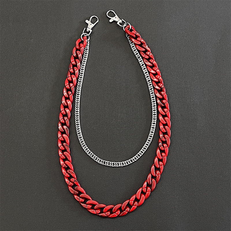 Double chain bold pearl red pants chain