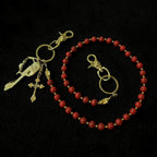 Blue and red turquoise hand-beaded pants chain