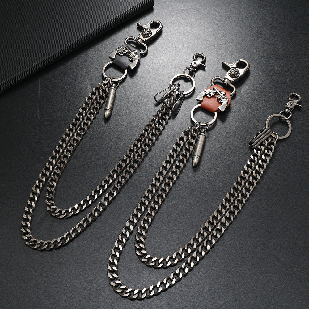 Double gun bullet design metal pants chain