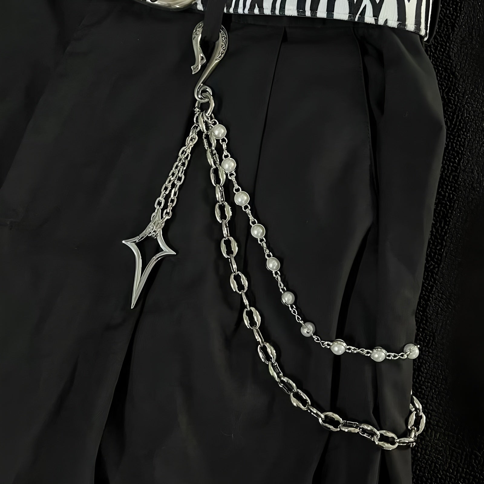 Simple Hip-Hop Double Pearl Shell Jeans Chain