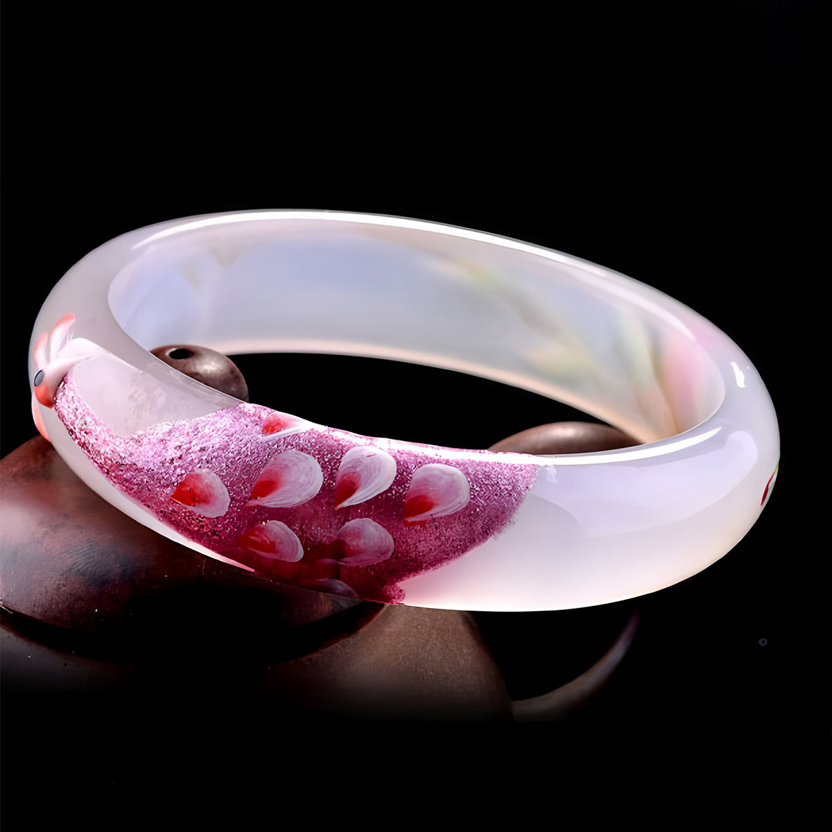 Natural Nephrite Carved Pink Jade Bracelet