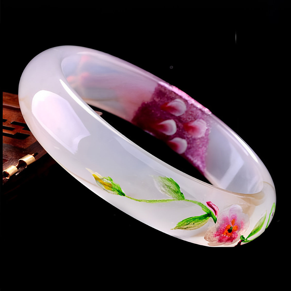 Natural Nephrite Carved Pink Jade Bracelet