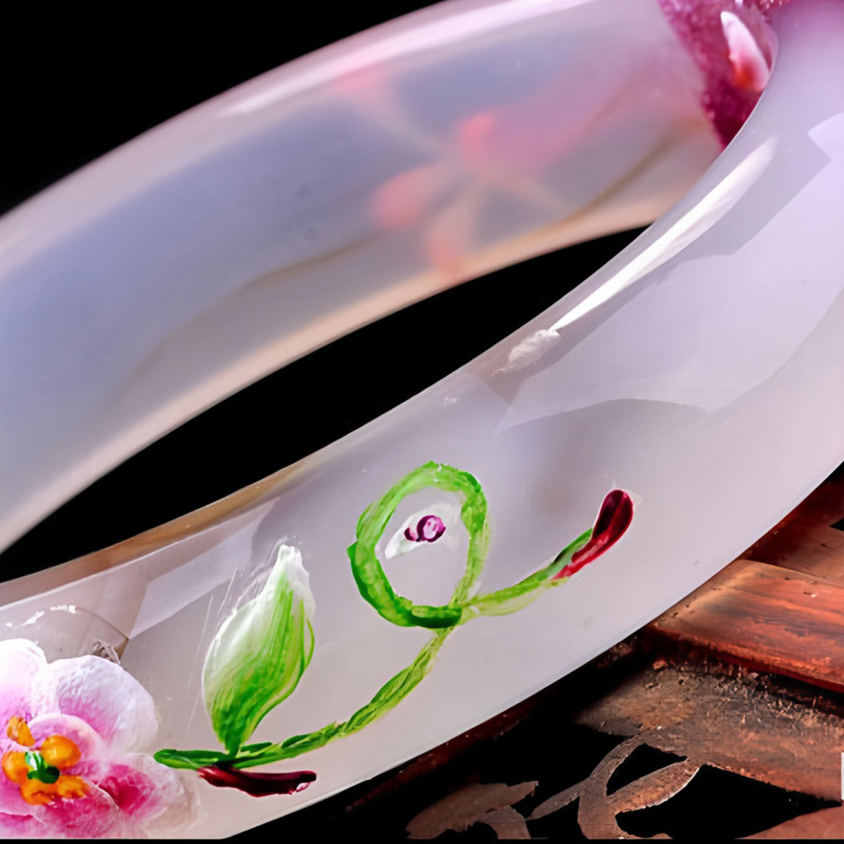 Natural Nephrite Carved Pink Jade Bracelet