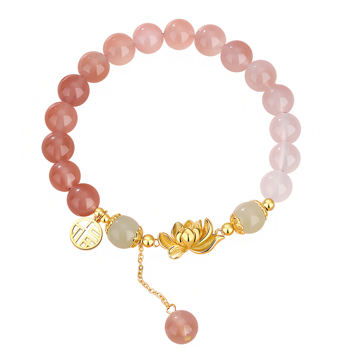 S925 Silver Gradient Pink Lotus Jade Bracelet£¨Bead width 8mm£©