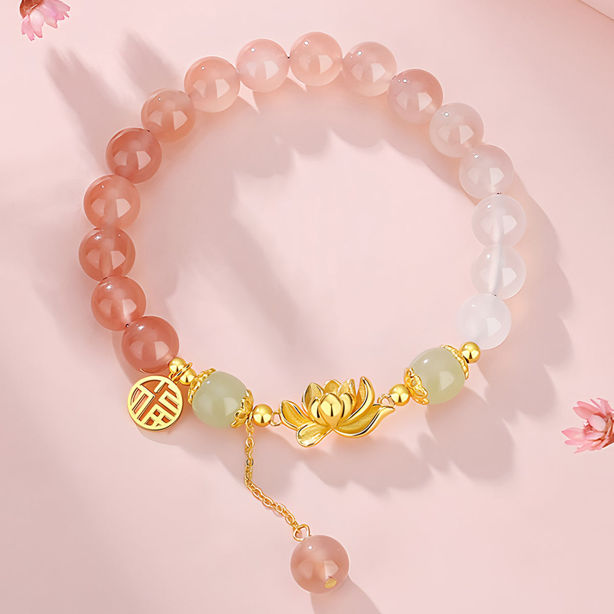 S925 Silver Gradient Pink Lotus Jade Bracelet£¨Bead width 8mm£©