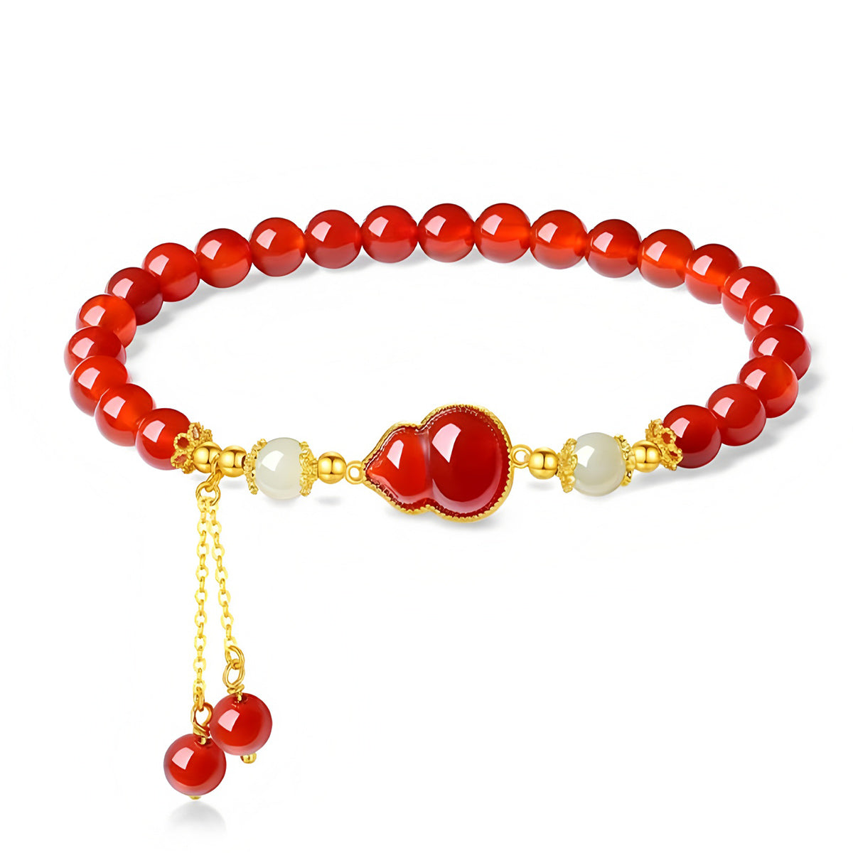 S925 Silver Red Agate Gourd Red Jade Beaded Bracelet£¨elastic cord£©