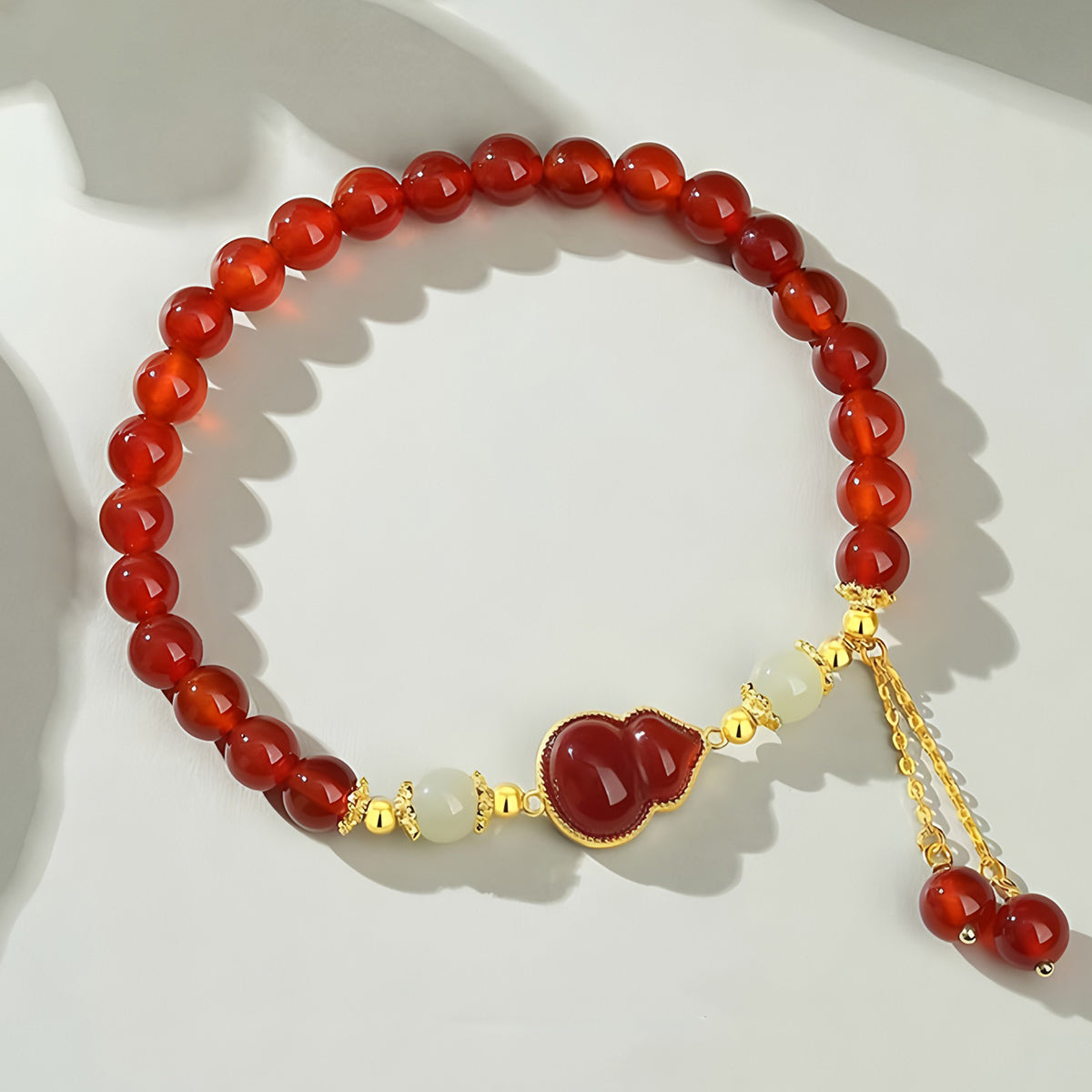 S925 Silver Red Agate Gourd Red Jade Beaded Bracelet£¨elastic cord£©