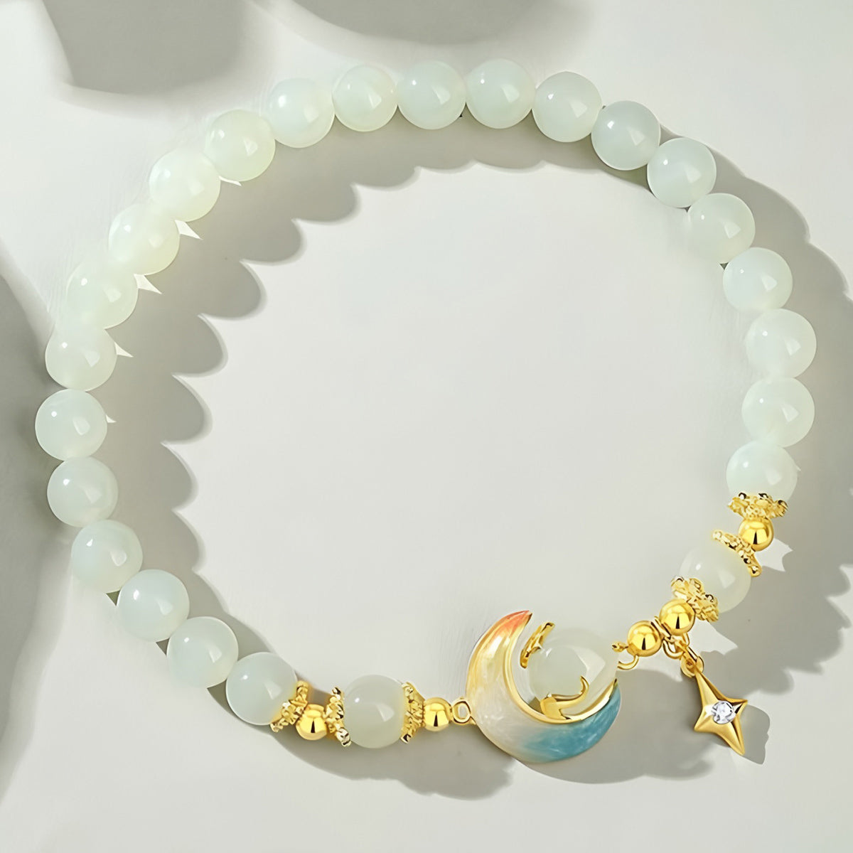 S925 silver and Hetian jade star and moon jade beaded bracelet£¨elastic cord£©