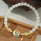 S925 silver and Hetian jade star and moon jade beaded bracelet£¨elastic cord£©