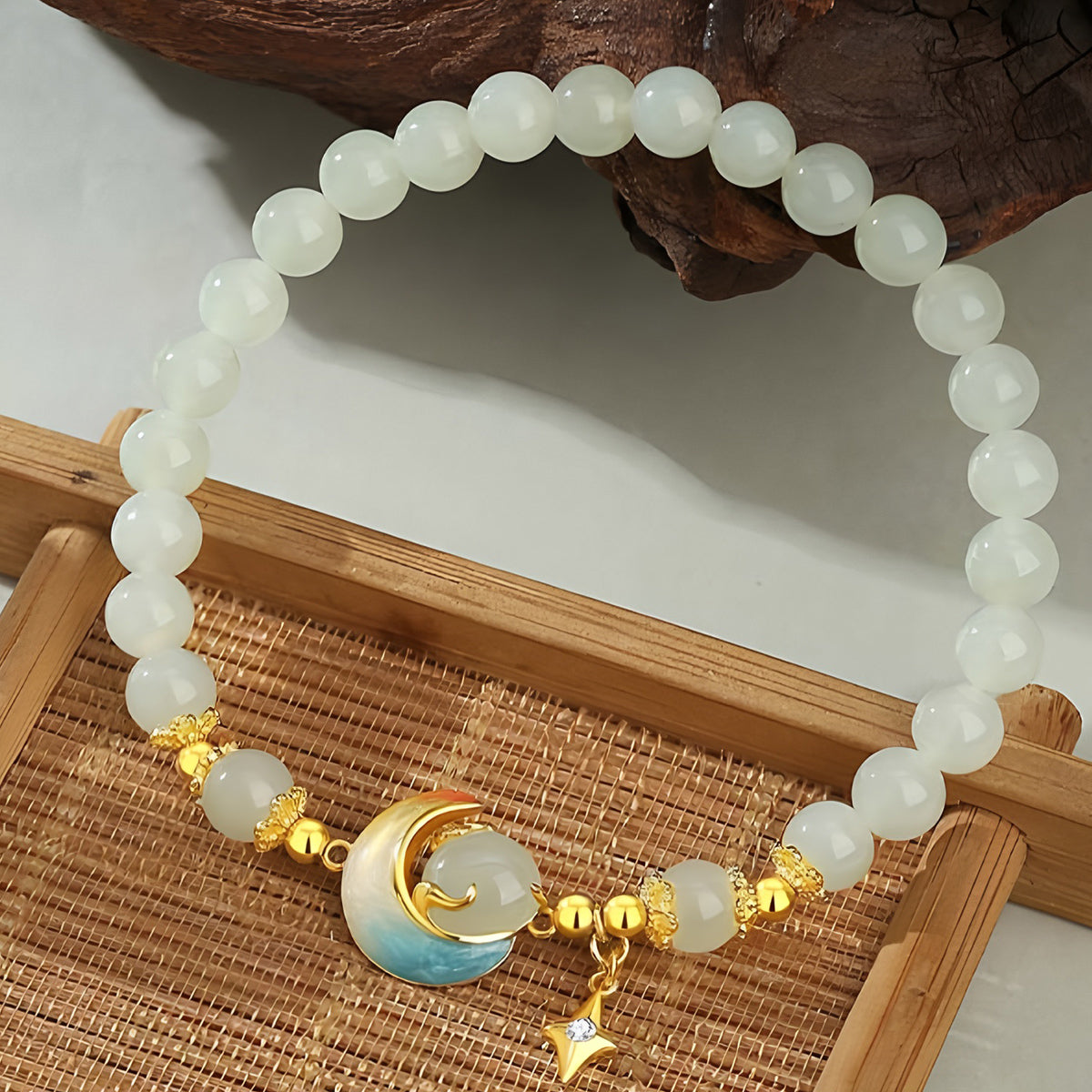 S925 silver and Hetian jade star and moon jade beaded bracelet£¨elastic cord£©