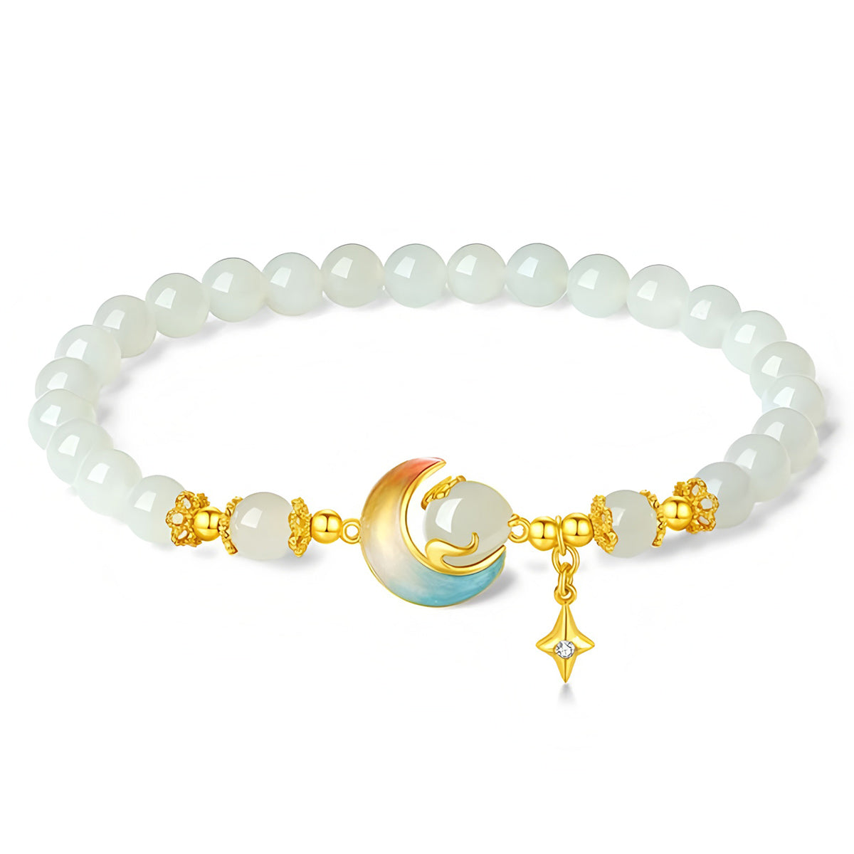 S925 silver and Hetian jade star and moon jade beaded bracelet£¨elastic cord£©