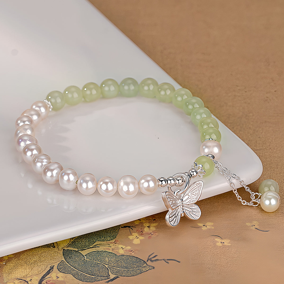 New Chinese style Hetian jade pearl butterfly jade bracelet£¨Bead width 6mm£©