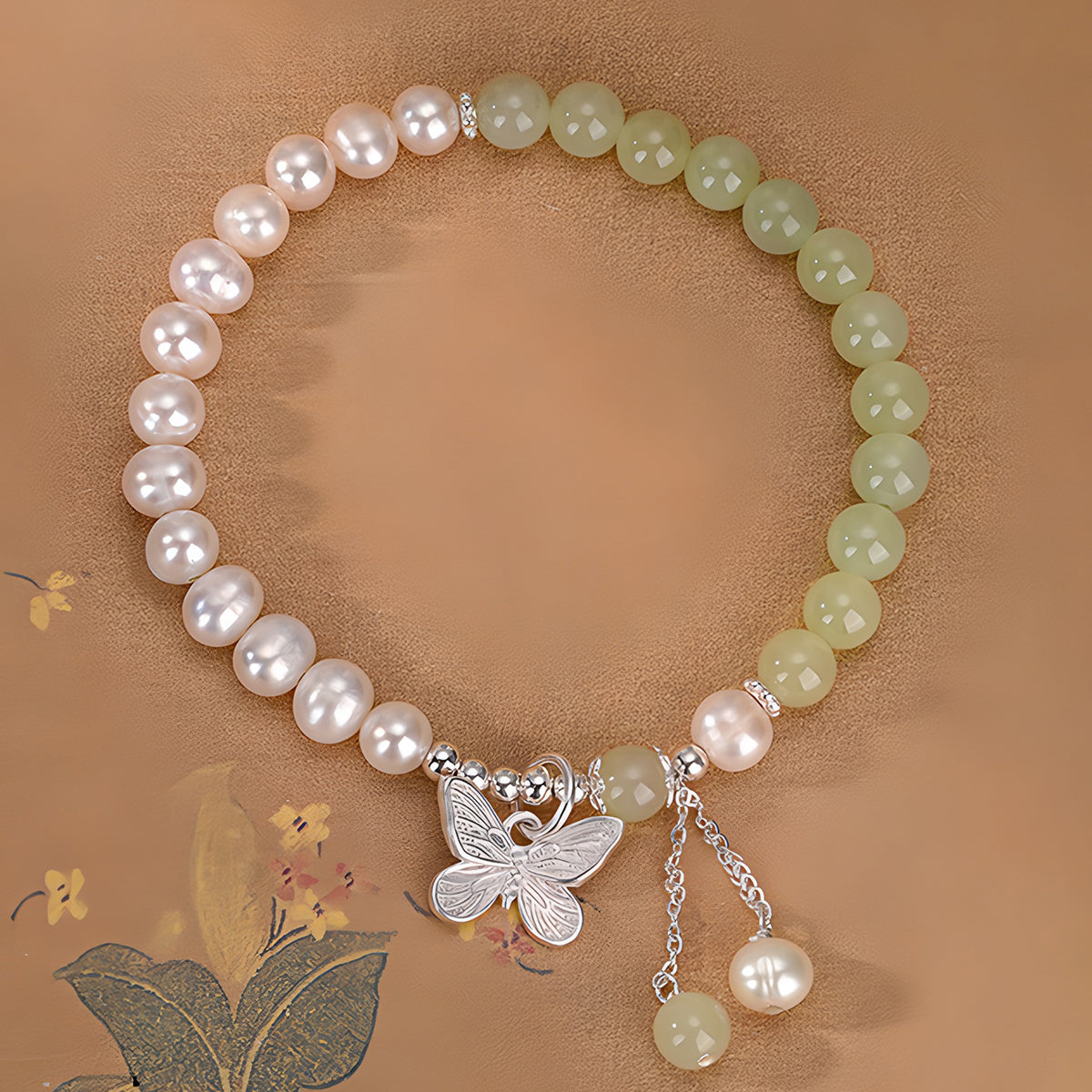 New Chinese style Hetian jade pearl butterfly jade bracelet£¨Bead width 6mm£©