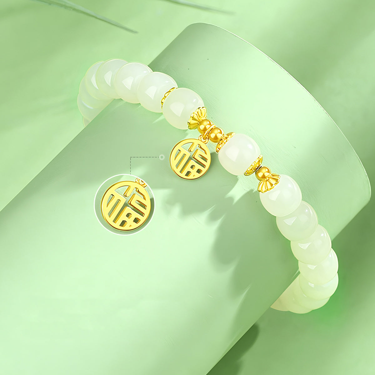 Natural Hetian jade blessing brand green jade bead bracelet£¨ Bead Width 8mm £©