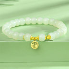 Natural Hetian jade blessing brand green jade bead bracelet£¨ Bead Width 8mm £©