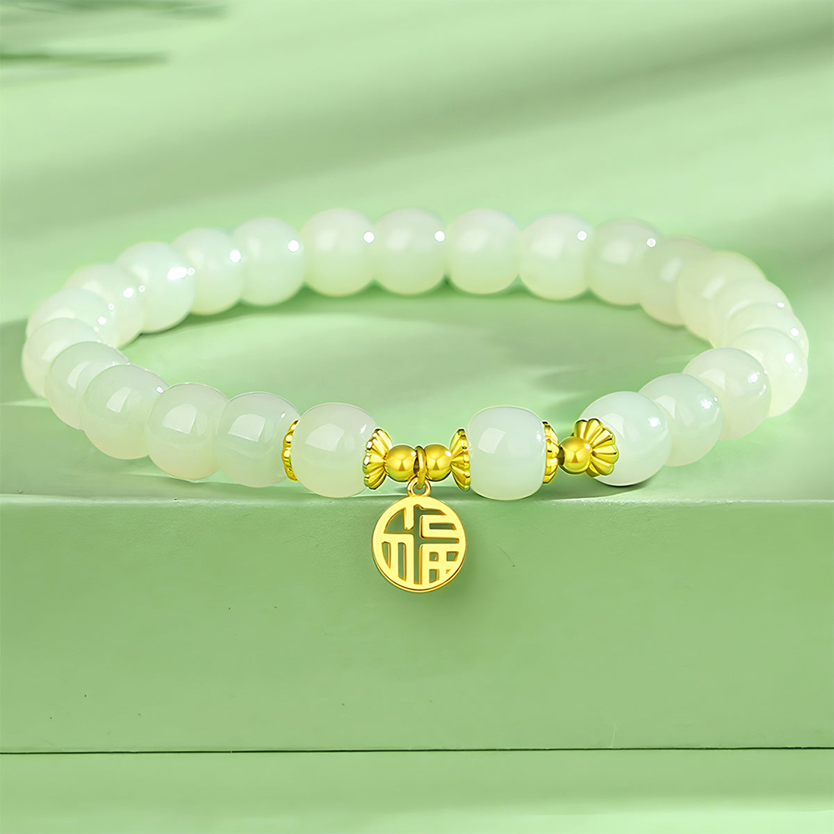 Natural Hetian jade blessing brand green jade bead bracelet£¨ Bead Width 8mm £©