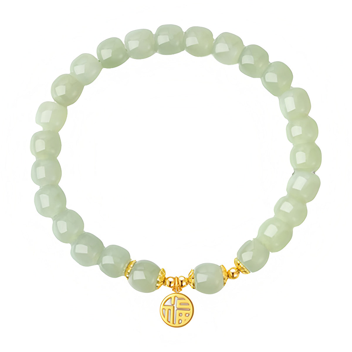 Natural Hetian jade blessing brand green jade bead bracelet£¨ Bead Width 8mm £©