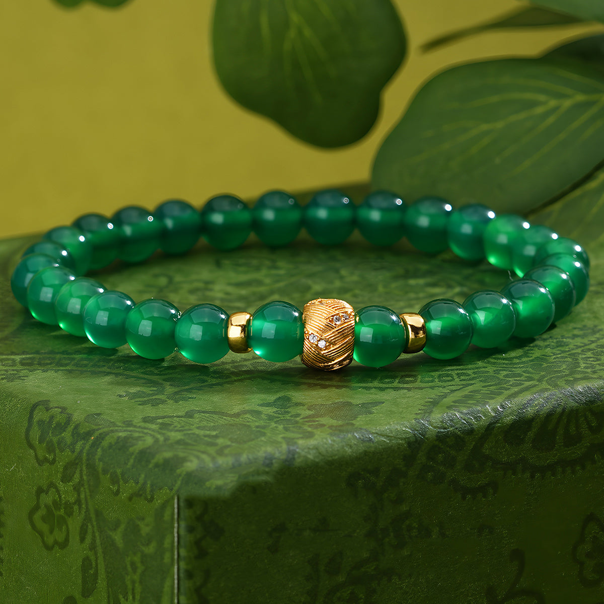 Retro simple dark green jade beaded bracelet£¨Bead width 6mm£©