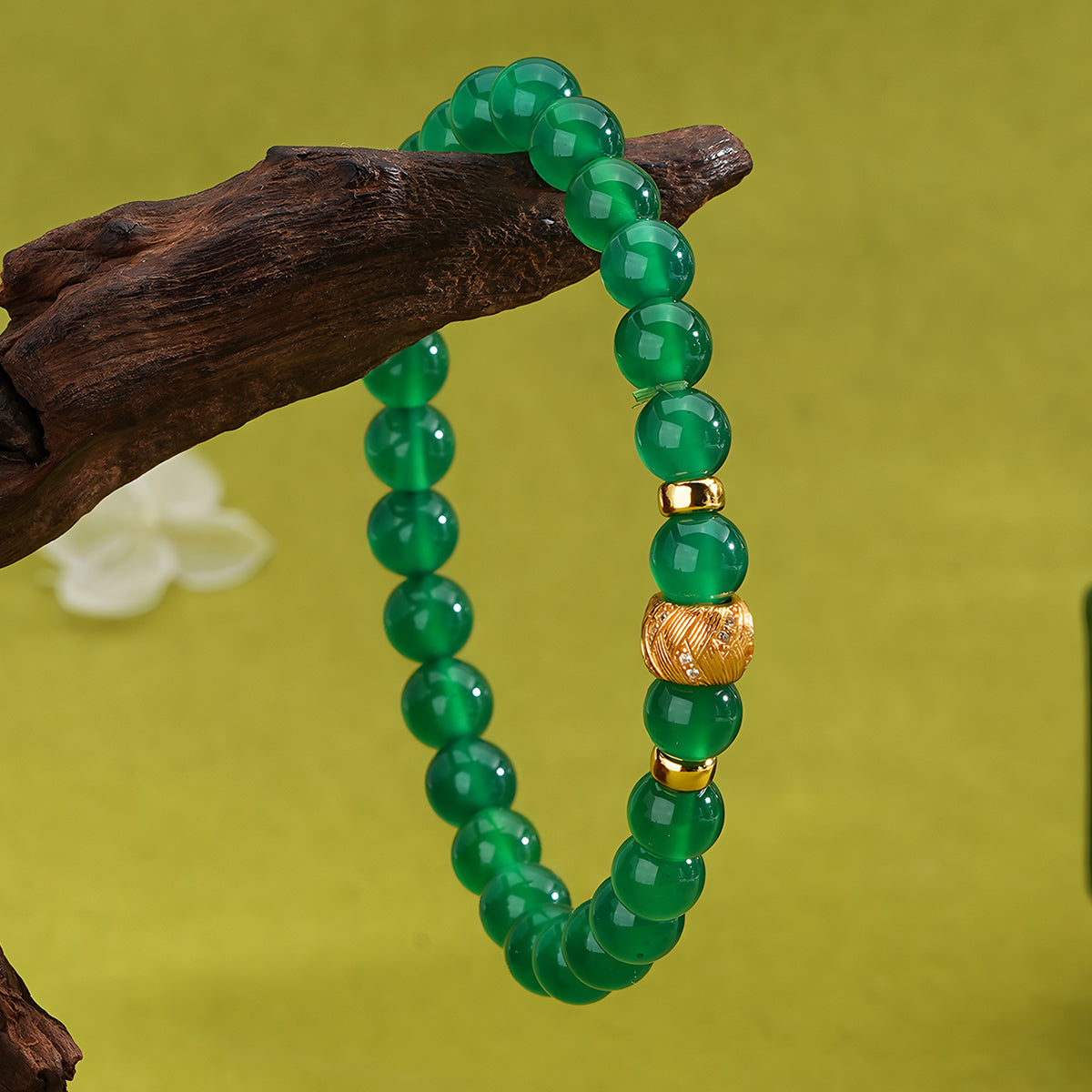 Retro simple dark green jade beaded bracelet£¨Bead width 6mm£©