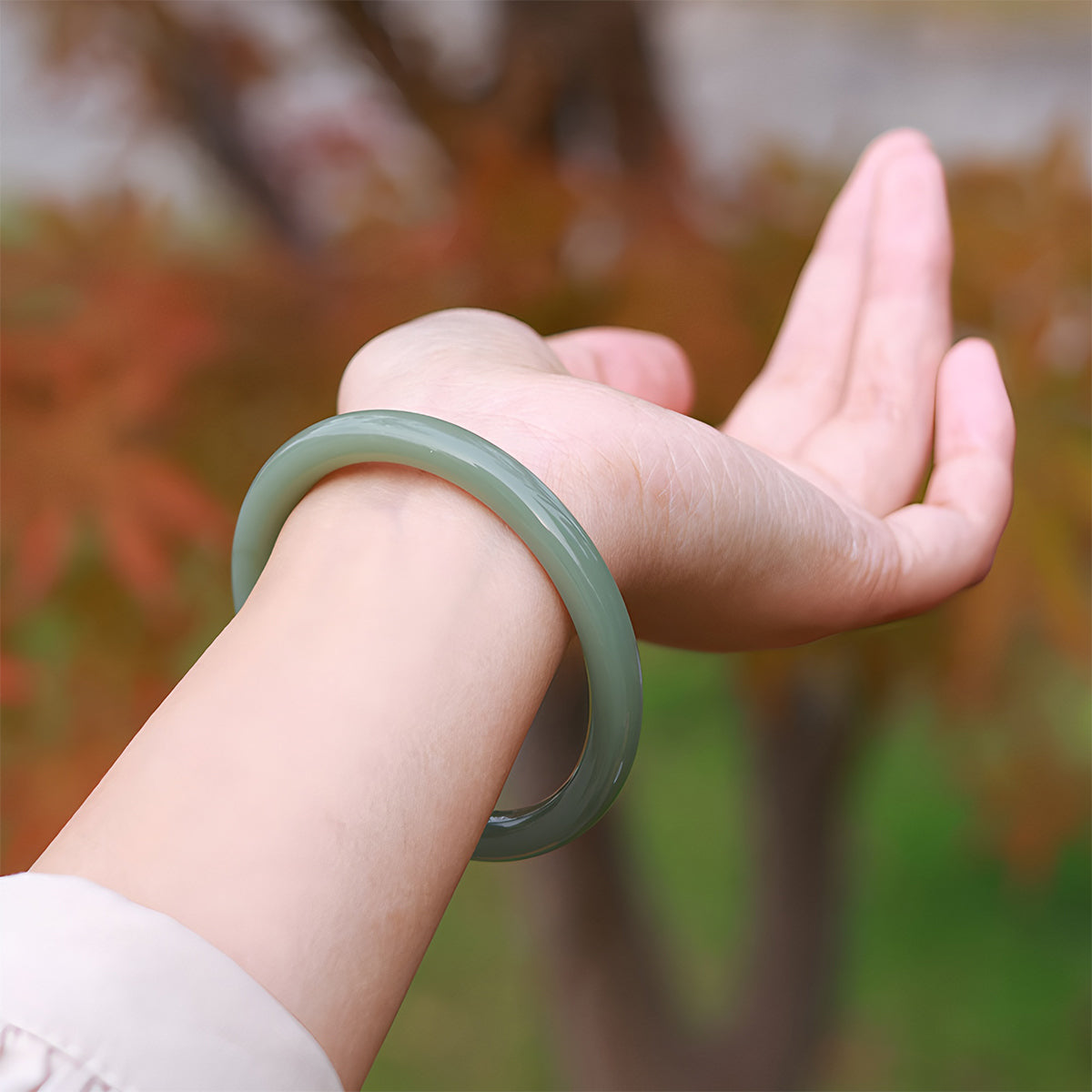 Natural Jade Bracelet  Slender Dark Green Bracelet