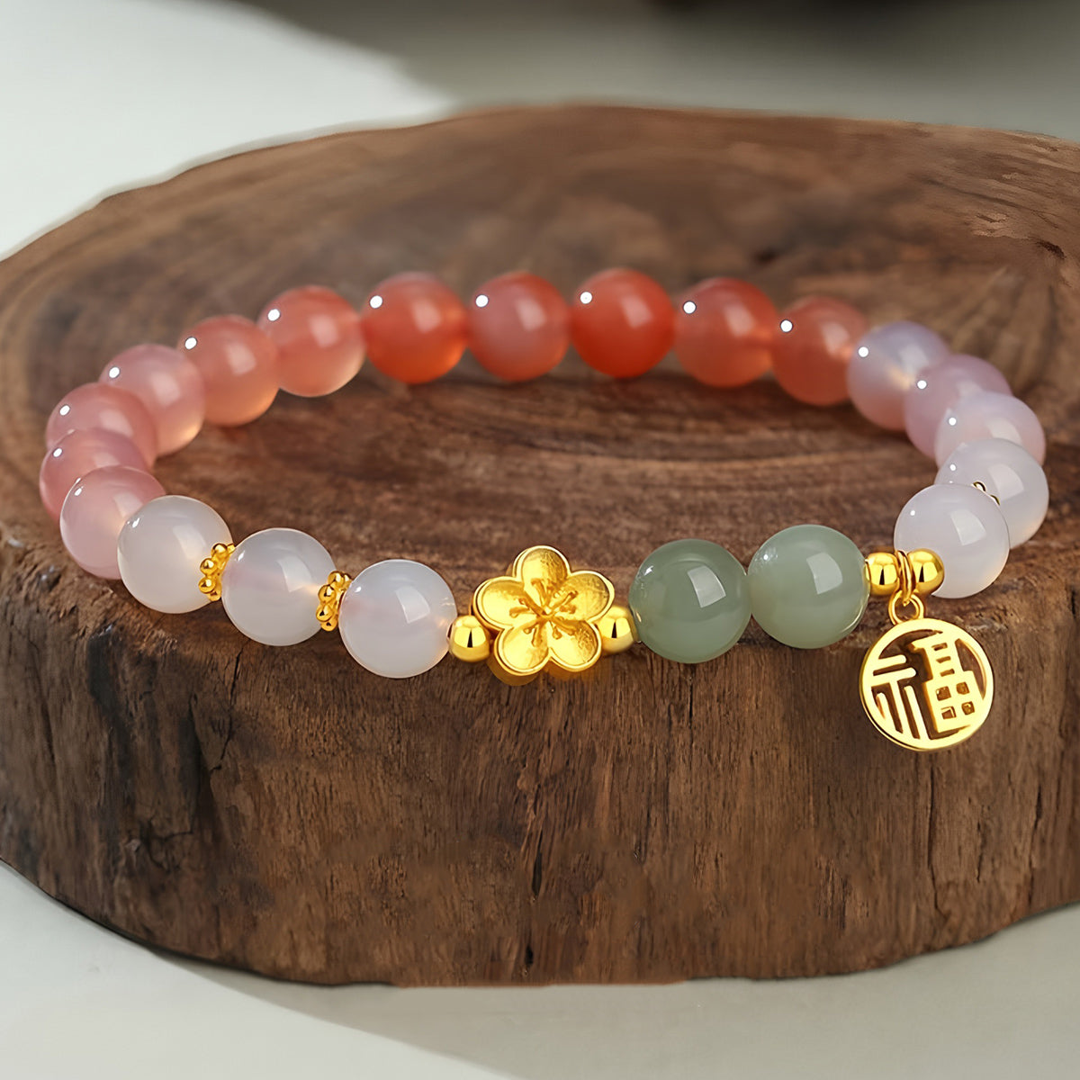 S925 silver natural agate pink jade beaded bracelet
