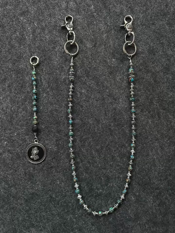 New vintage turquoise hand-beaded trouser chain