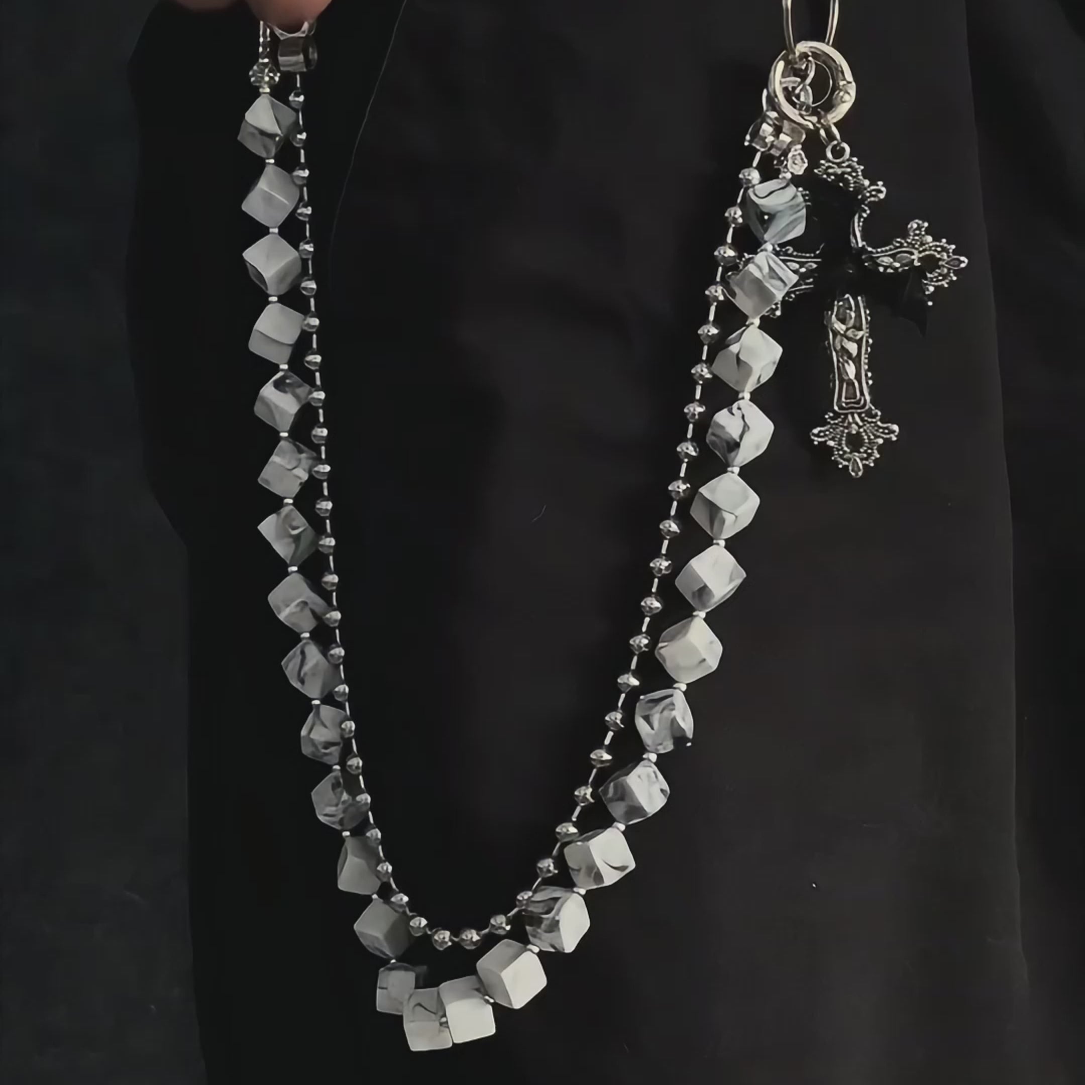 Double chain square stone personalized pants chain