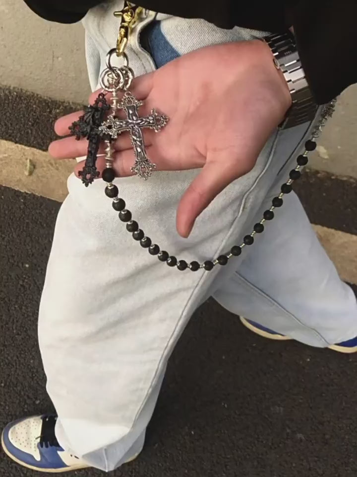 Volcanic Stone Creative Cross Pants Chain