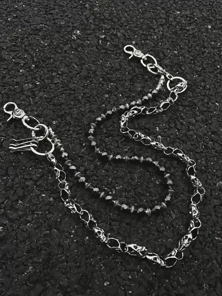 Double-chain skull beaded trouser chain