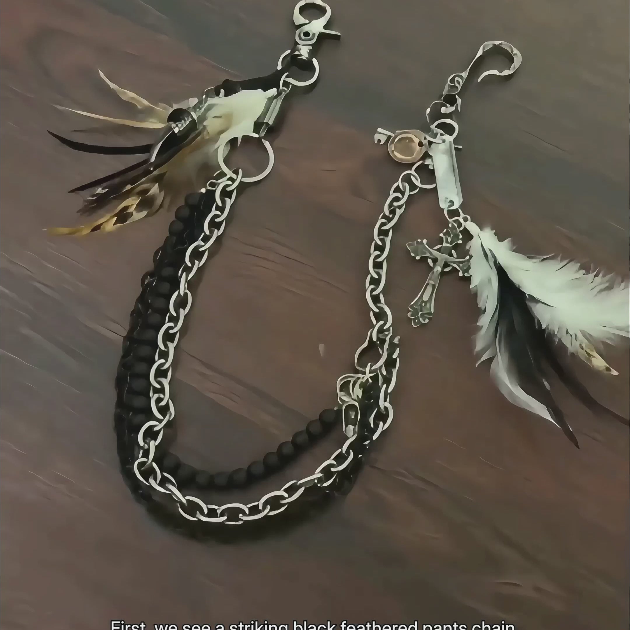 Original handmade visual kei feather skull cross pants chain