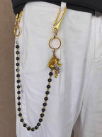 Black stone bead handmade beaded pants necklace